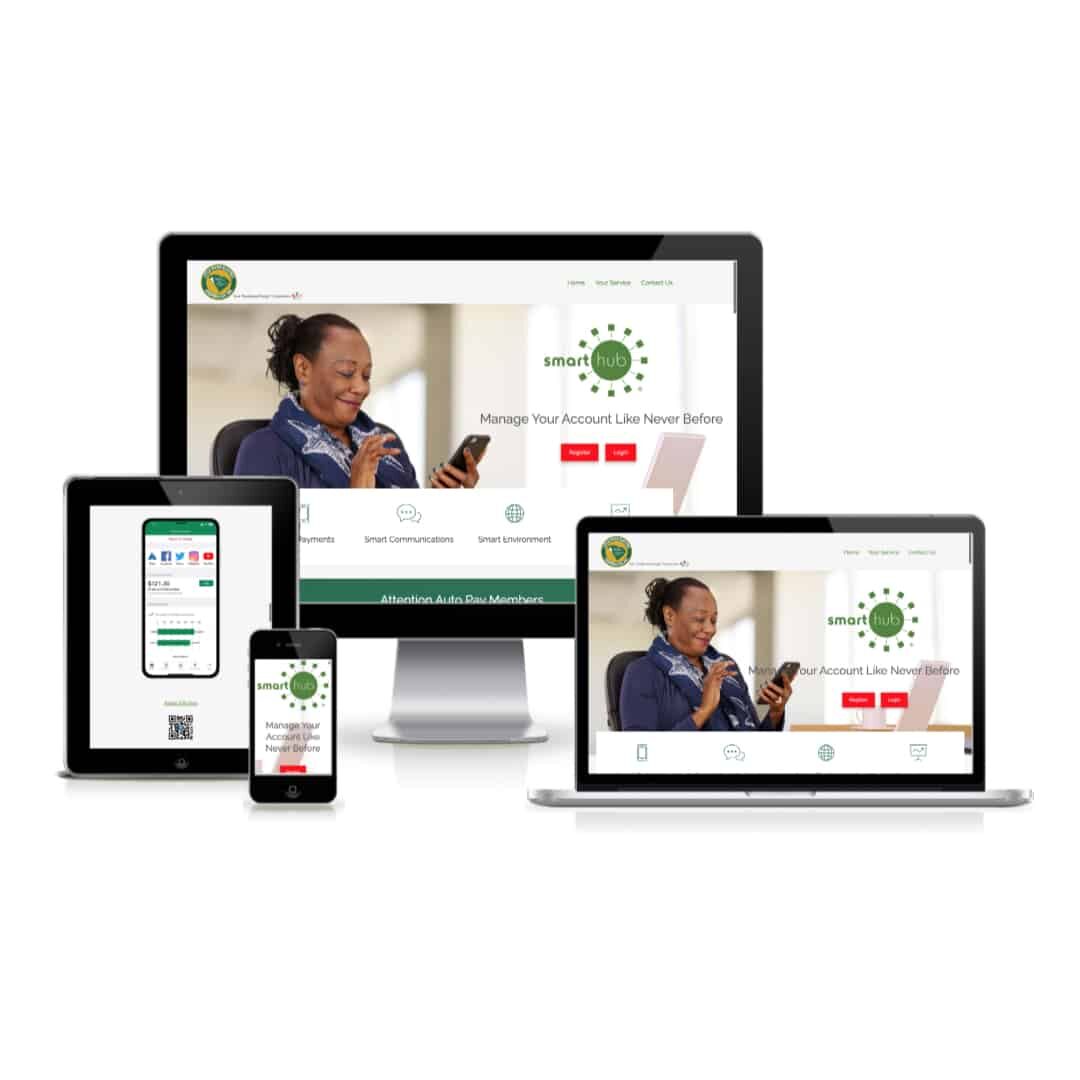 Smart Hub co-op landing page as displayed on different devices
